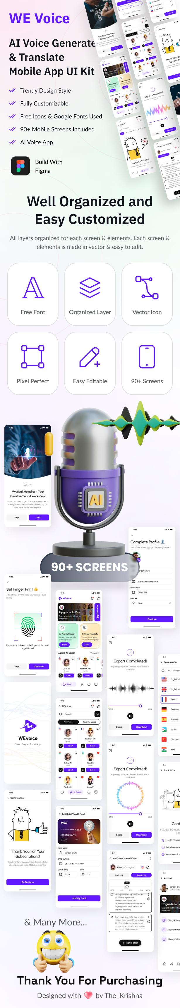 AI-Powered Voice Generation and Translation Mobile App UI Kit Figma Template - WEvoice