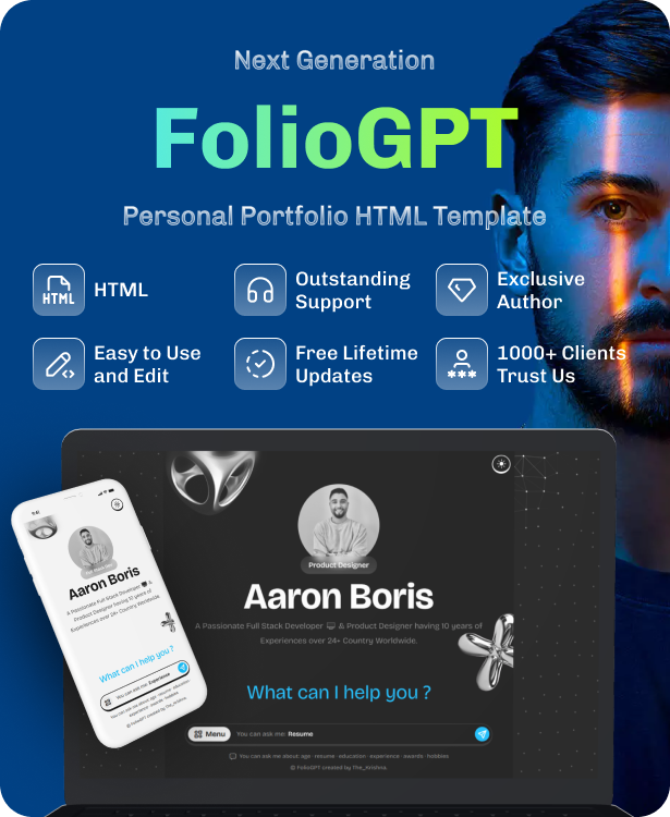 AI Personal Portfolio HTML Template - FolioGPT