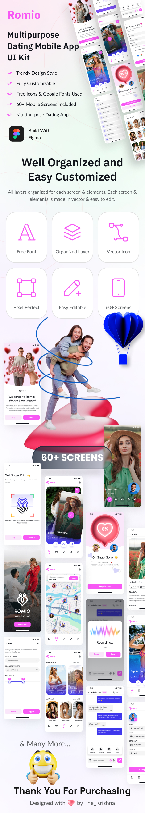 Multipurpose Dating Mobile App UI Kit Figma Template - Romio - 2