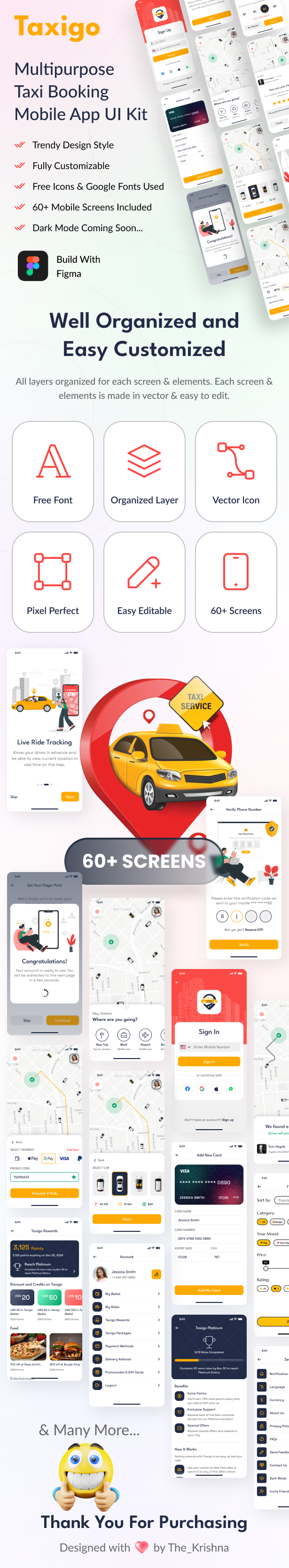 Taxi Booking and Car Rental Mobile App UI Kit Figma Template - Taxigo - 1
