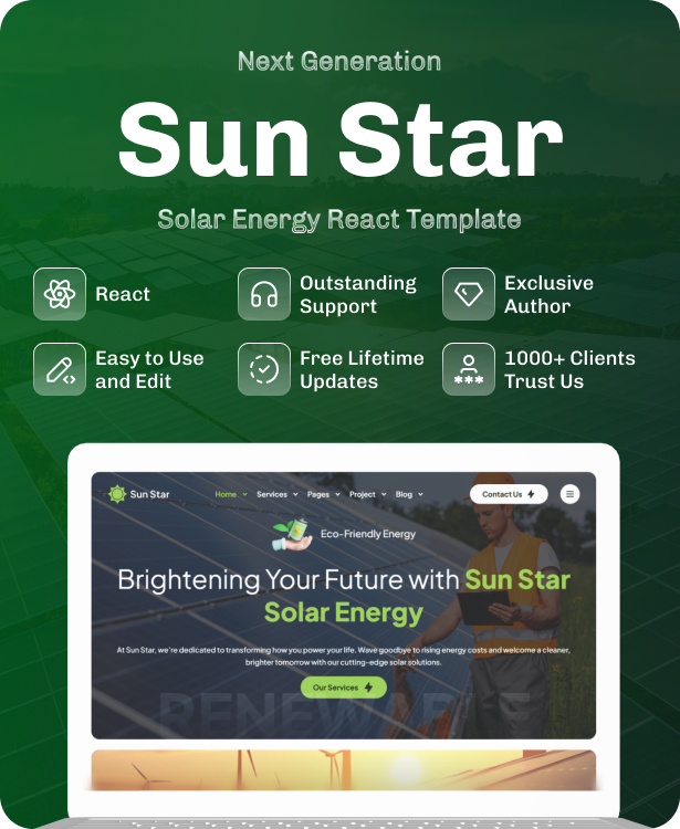 Solar Energy and Renewable Power React (Vite) Template - Sun Star - 2